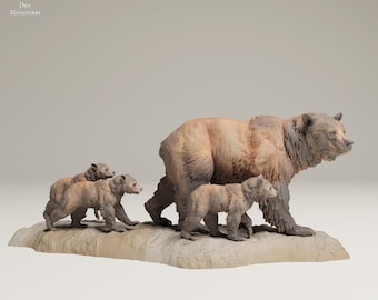 Grizzly Family - UNPAINTED 3D resin print/figure - Animal Den Miniatures