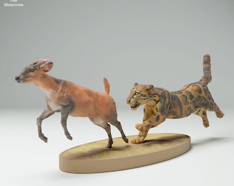 Clouded Leopard Hunting Muntjac Deer - UNPAINTED - Animal Den Miniatures