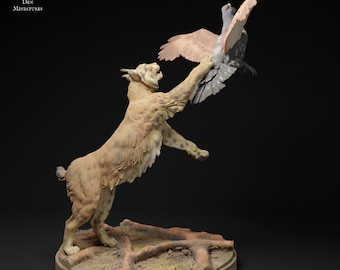 European Lynx catching Capercaillie - UNPAINTED - Animal Den Miniatures