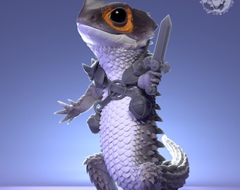 Red Eyed Crocodile Skink(RECS) with Sword - UNPAINTED 3D Resin Figure - Pepunki Creatures