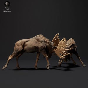 Moose Bulls Fighting - UNPAINTED - Animal Den Miniatures