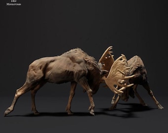 Moose Bulls Fighting - UNPAINTED - Animal Den Miniatures