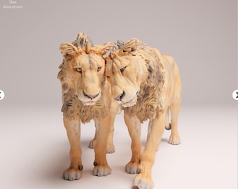 Lion Sub-Adults Cuddle - UNPAINTED 3D Resin Print - Animal Den Miniatures