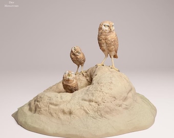 Burrowing Owls - UNPAINTED 3D Resin Print - Animal Den Miniatures