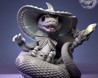 Ball Python Wizard - UNPAINTED 3D Resin Figure - Pepunki Creatures