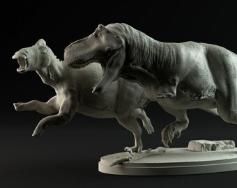 Tyrannosaurus hunting Edmontosaurus - UNPAINTED - Dino and Dog Miniatures