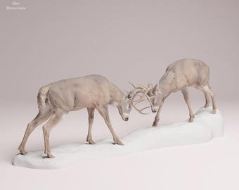 White-tailed Deer bucks fight - UNPAINTED 3D resin print/figure - Animal Den Miniatures