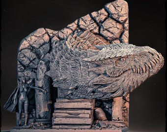 Girl & Dragon - Diorama - UNPAINTED 3D Resin Figure - Evox Arts