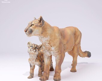 Mountain Lion and Cub - UNPAINTED - Animal Den Miniatures