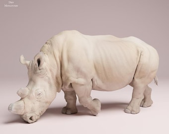 Northern White Rhino feeding - UNPAINTED 3D Figure - Animal Den Miniatures