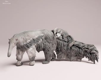 Giant Anteater with pup - UNPAINTED 3D Resin Print - Animal Den Miniatures