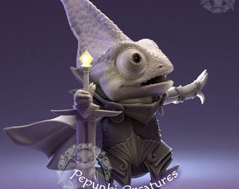 Chameleon Knight - UNPAINTED 3D Resin Figure - Pepunki Creatures