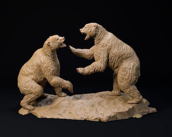 Arctodus Simus Short faced bear fight - UNPAINTED 3D Resin Figure - Dino and Dog Miniatures