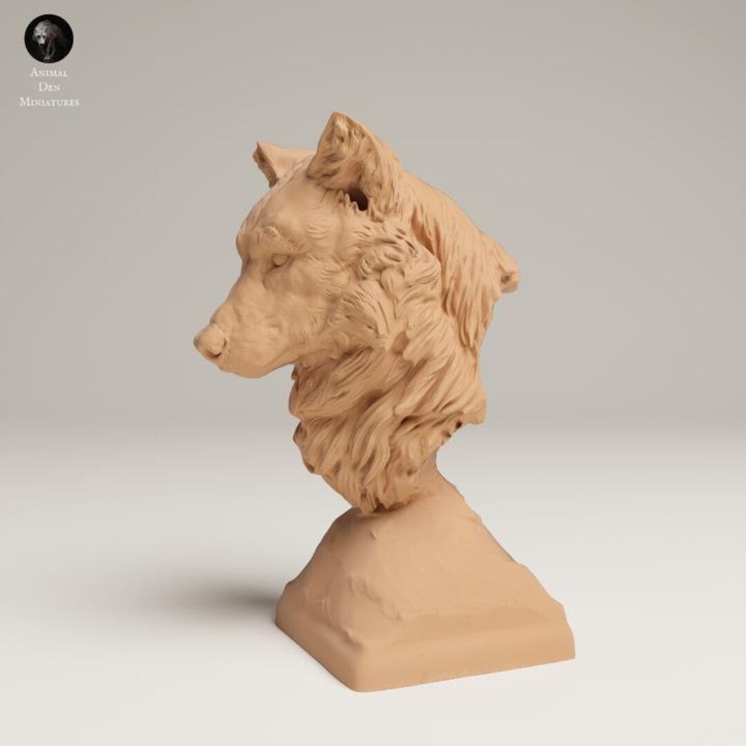 灰色オオカミの胸像 - 3D樹脂フィギュア - Animal Den Miniatures