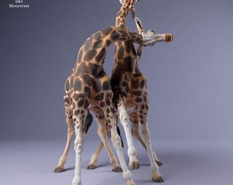 Rothschild's Giraffe Males Fight - UNPAINTED - Animal Den Miniatures