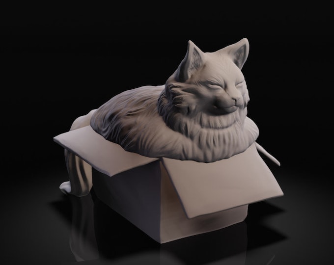Featured listing image: Fat cat in box - UNPAINTED - Animals & Creatures Minis