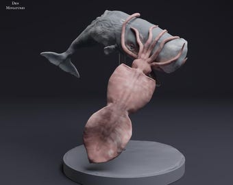 Colossal Squid vs Sperm Whale - UNPAINTED - Animal Den Miniatures