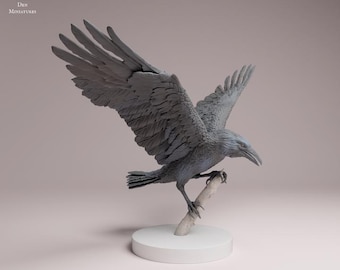 Raven Landing - Figura de resina 3D sin pintar - Miniaturas para guaridas de animales