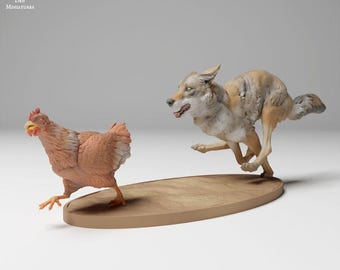 Coyote Hunting Chicken - UNPAINTED - Animal Den Miniatures