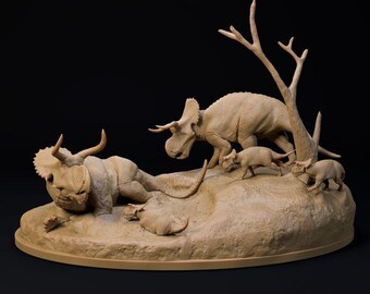 Nasutoceratops mud bath - UNPAINTED - Dino and Dog Miniatures