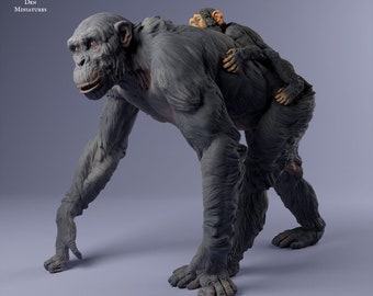 Common Chimpanzee Female with Infant - UNPAINTED - Animal Den Miniatures
