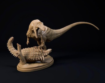 Neovenator hunting Polachantus - UNPAINTED - Dino and Dog Miniatures