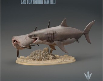 Cretoxyrhina mantelli: Caza de Xiphactinus - Impresión 3D en resina sin pintar - Museo de miniaturas