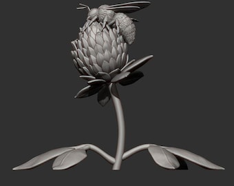 Bumblebee on red clover - UNPAINTED 3D Resin Figure - Alexander3dart