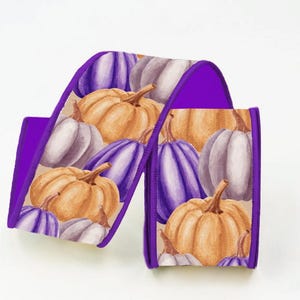 Nastro di design, nastro da 2,5", nastro cablato, nastro di lusso, nastro Farrisilk, 10 YD, nastro autunnale con le bellissime zucche