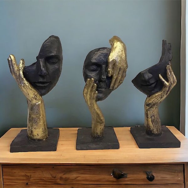 3-piece Hand Detail Gold Face Bauble Decorative Object Set sculpture handmade