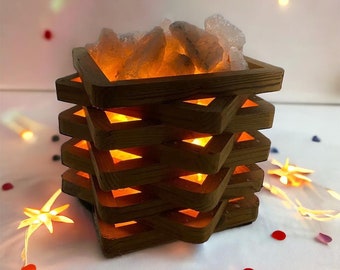 star model wooden basket salt lamp