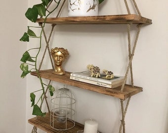 Wooden Decorative Design Special Process 3-piece Rope Shelf Bookcase (READY-MADE BOARD)