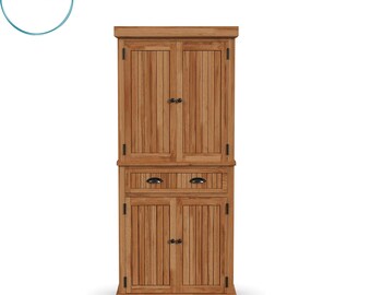 Natural Maple Finish Storage Cabinet Kitchen Pantry with Drawers and Adaptable Shelves