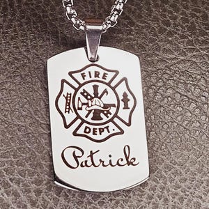 Fire Department Small Dog Tag Stainless Steel Necklace
