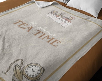 Alice in Wonderland Blanket, It's Always Tea Time Blanket, bookworm blanket, tea time blanket, literary gift, two sizes