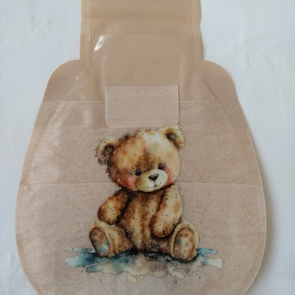 Child Colostomy/ Stoma Bag Transfer Label / cover teddy bear includes ten labels and free delivery