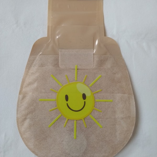 Child Colostomy/ Stoma Bag Transfer Label  / cover  smile sunshine includes ten labels and free delivery