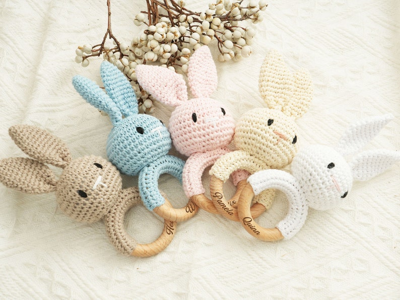 Crochet Animal Rattle,Personalized Baby Rattle,Custom Baby Shower Toy,Wooden Baby Rattle,Montessori Toy,Baby Rattle,Baby Gift,Crochet Rattle style13