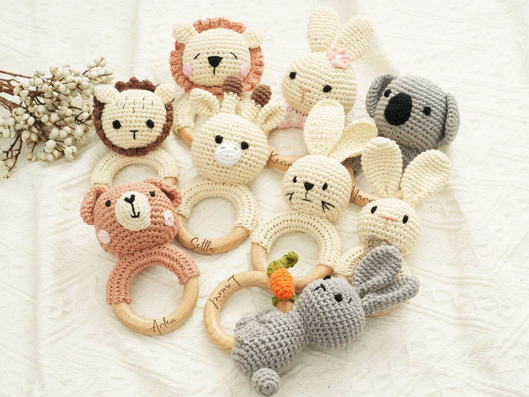 Crochet Animal Rattle,personalized Baby Rattle,custom Baby Shower Toy