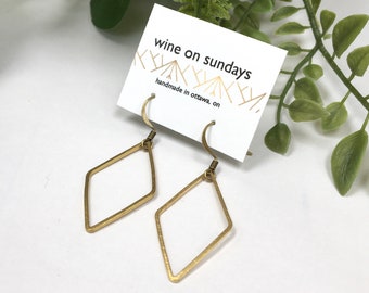 Brass Diamond Earrings / Simple Geometric Jewellery / Boho Geo Jewelry