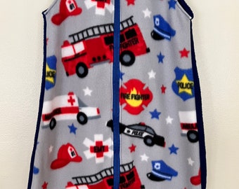 NEW-Fleece-Rescue Vehicles-Blanket Sleep Sleeper Sack-3-6 M-Custom-Handmade