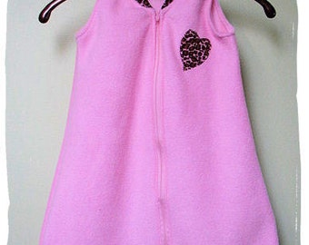 NEW-Fleece-Pink Leopard Heart-Blanket Sleep Sleeper Sack-0-3 Mo-Handmade-Custom