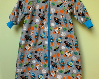 NEW-Flannel-SPACE SHIPS-Blanket Sleep Sleeper Sack-12-24M with sleeves-Ready to Ship