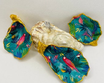 Parrot design - decoupage and painted Oyster shells