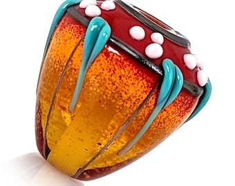 Orange red fire fade berry bead, handmade lampwork focal bead by JC Herrell