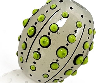 Alabaster pea green spinney urchin bead : Contemporary Pattern in Glass, handmade lampwork focal bead by JC Herrell