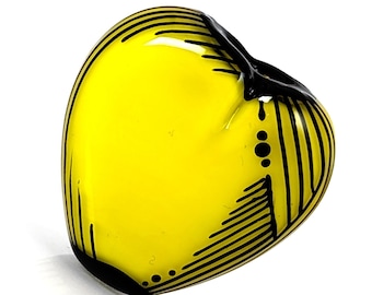 Frills on Bright Yellow Heart Tab: Contemporary Illustration in Glass, handmade lampwork focal bead by JC Herrell