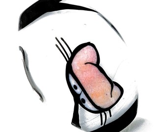 Cats in pink hats on white bead, Illustration in Glass, handmade lampwork glass bead focal by JC Herrell