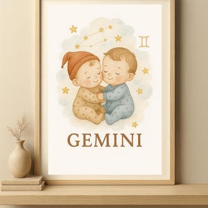 Gemini baby zodiac wall art for nursery