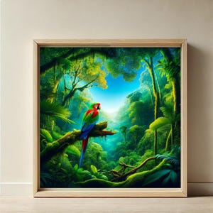 Colorful Parrot Rainforest Print: Exotic Nature Wall Art (Digital Download)